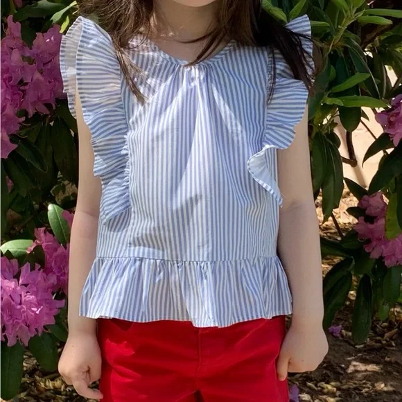 Zara Striped Blue and White Ruffle Blouse - Picture 6 of 6